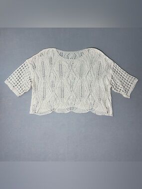 Open Knit Crochet Lace Drop-Shoulder Boho Sweater L/XL